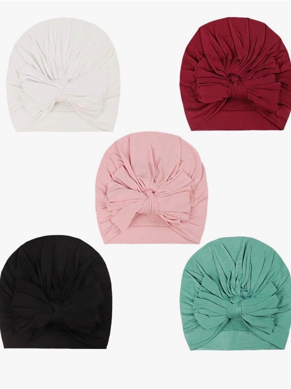 Baby Girl 5 Piece Bow Turban Hat Set - Pink, White, Burgundy, Black, Mint NWOT